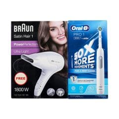 Braun Oral-B T. B. Pro 1 1000 White D305.513.1 + Hair Dryer Hd 180 Free