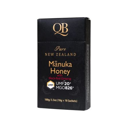 Qb Manuka Honey Umf 20+ Mgo 826+ With Black Red Ginseng Sachets 10 G X 10 S